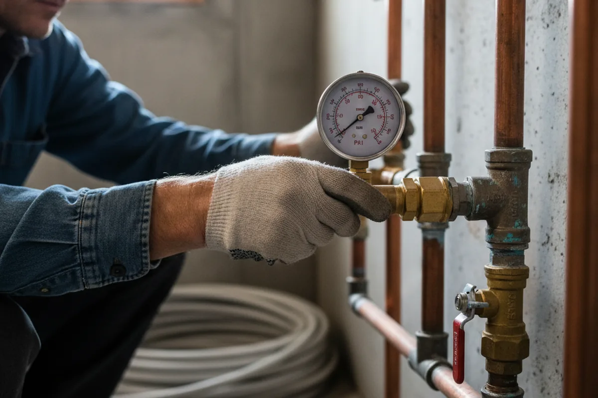 Pressure testing a repaired line during Water Line Repair in Kenna